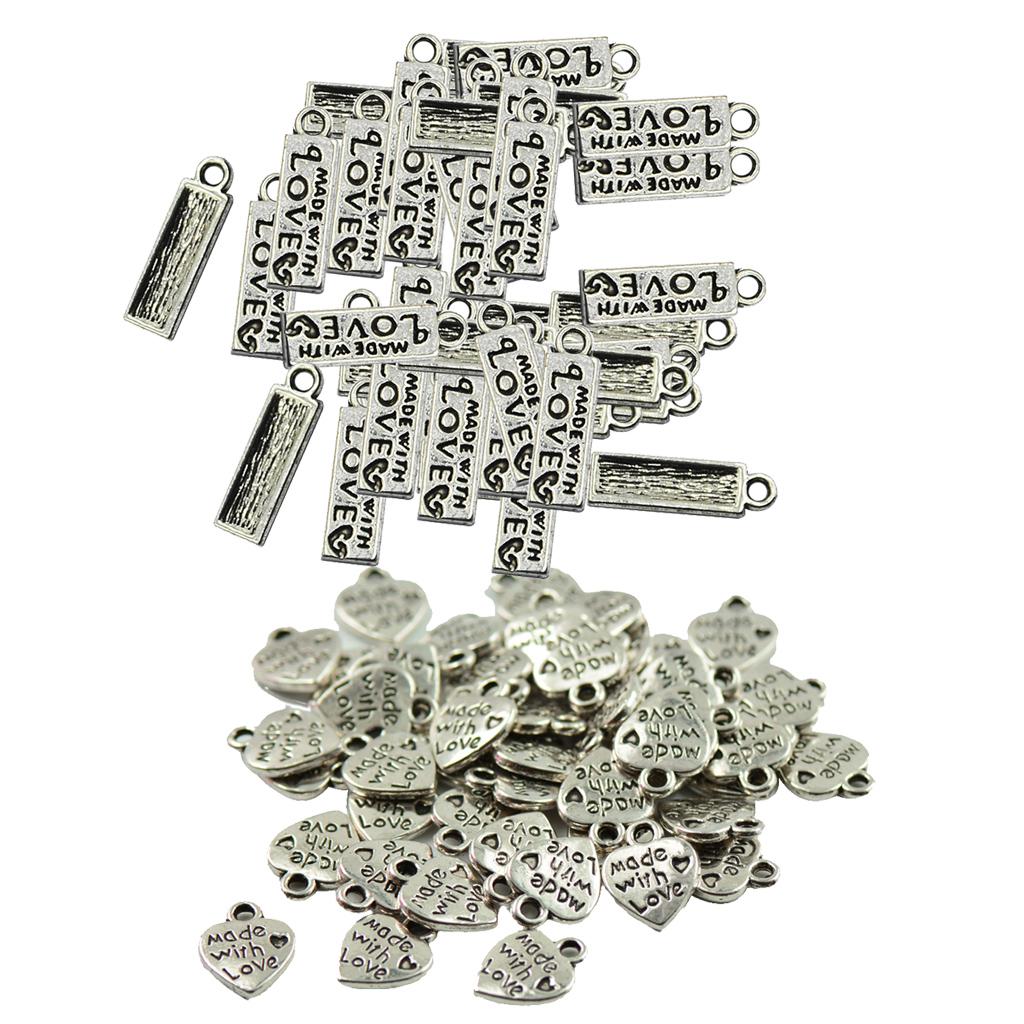 100 Pieces MADE WITH LOVE Rectangle Love Heart Shape Pendant DIY Making