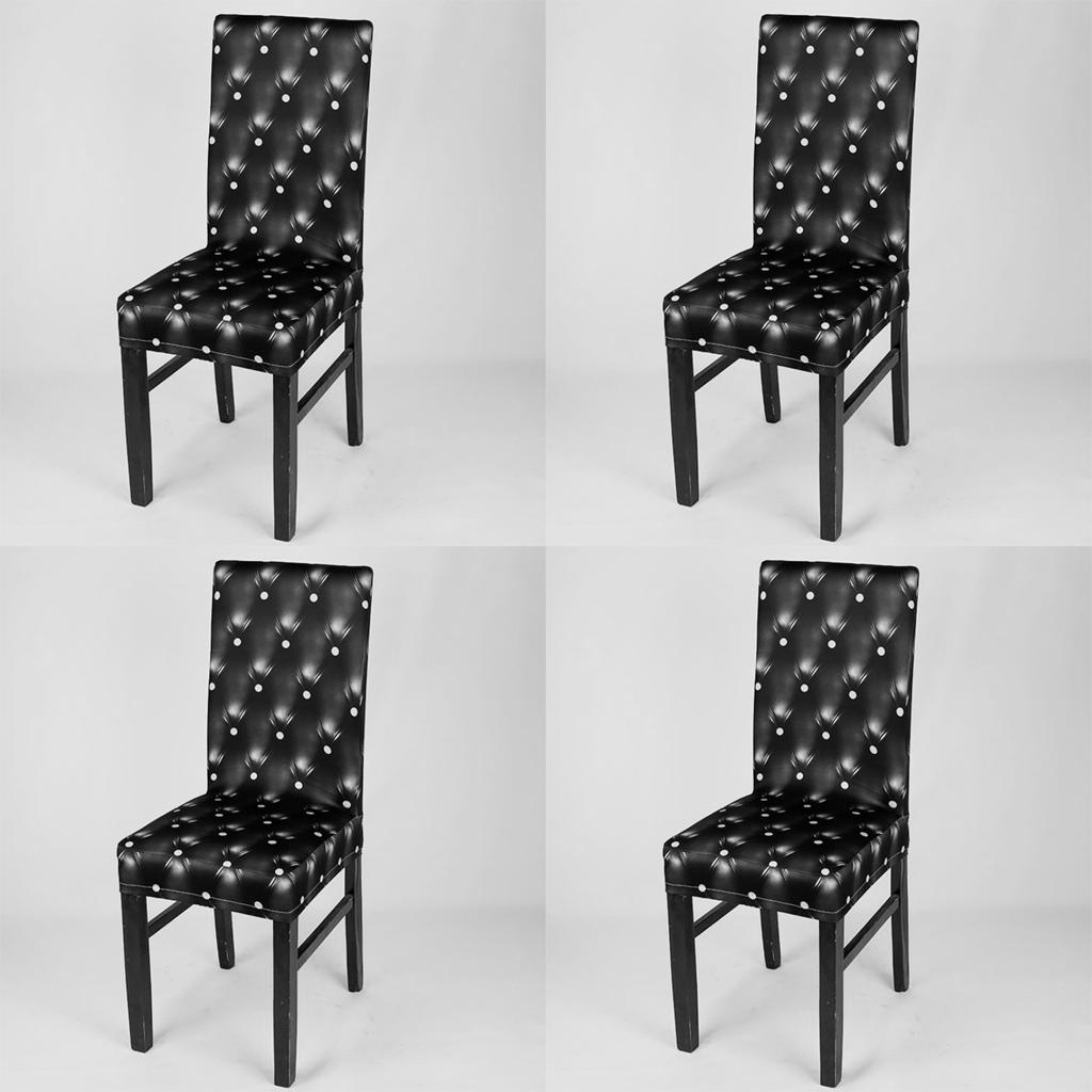 4Pcs Elastic Stretch Slipcover Dining Chair Seat Cover Cushion Black
