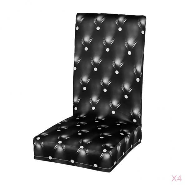 4Pcs Elastic Stretch Slipcover Dining Chair Seat Cover Cushion Black