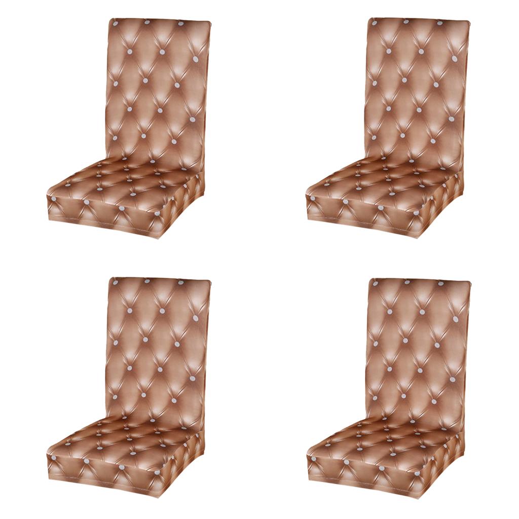 4Pcs Elastic Stretch Slipcover Dining Chair Seat Cover Cushion Champagne