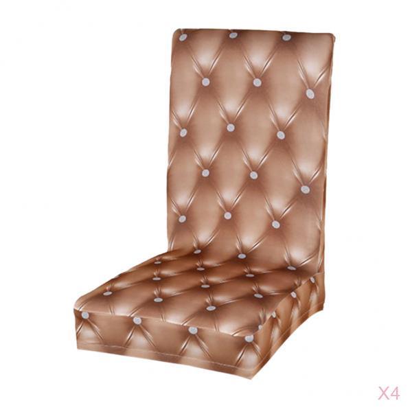 4Pcs Elastic Stretch Slipcover Dining Chair Seat Cover Cushion Champagne