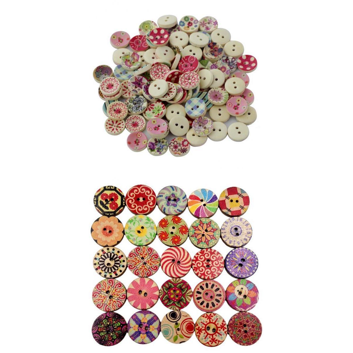 200pcs 15/20mm Wooden 2 Holes Painted Sewing Buttons Craft DIY Scrapbooking