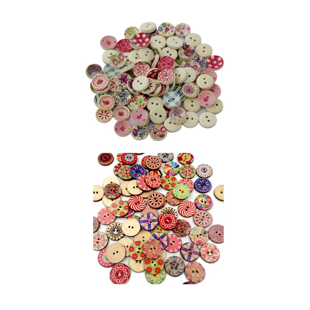 200pcs 15/20mm Wooden 2 Holes Painted Sewing Buttons Craft DIY Scrapbooking