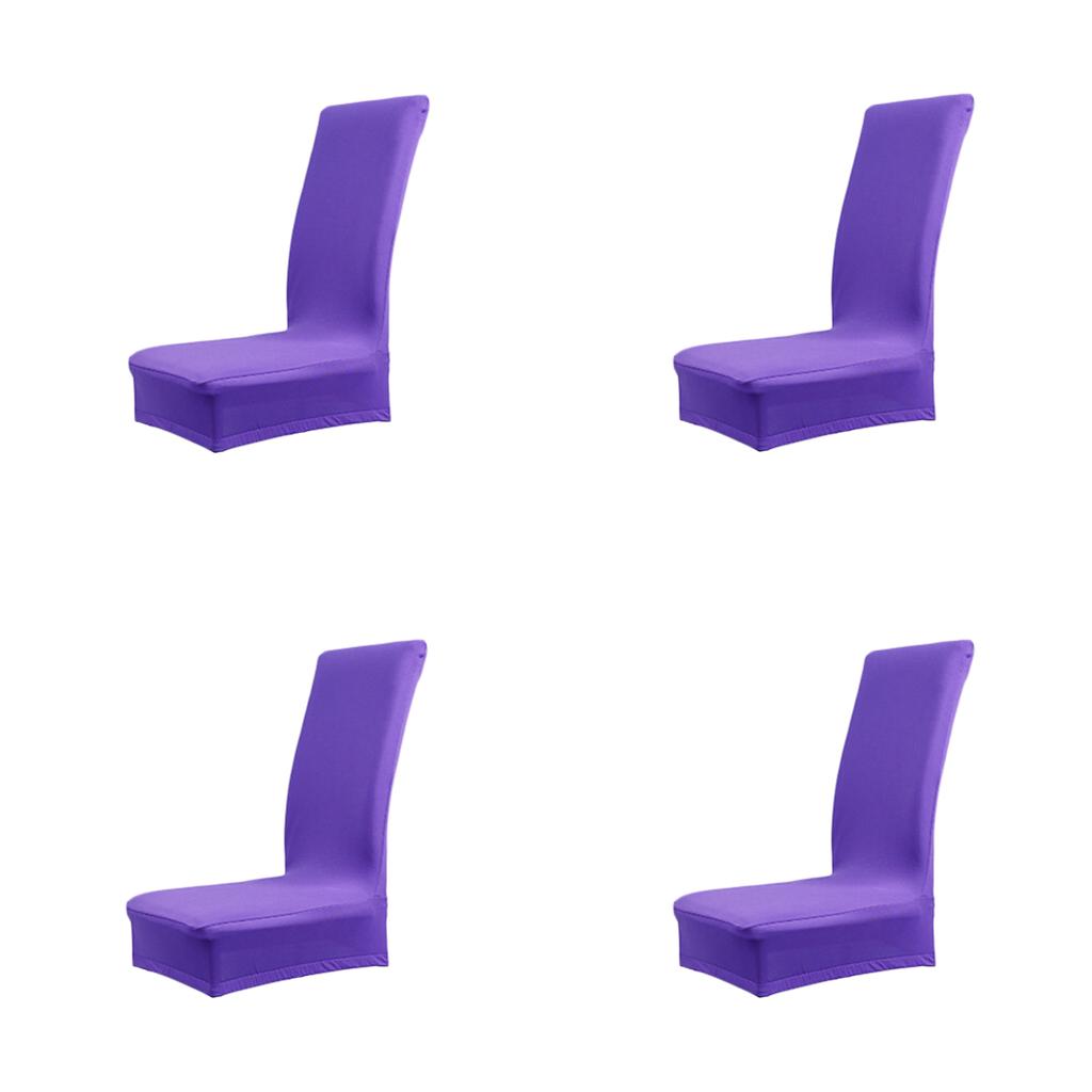 4Pcs Solid Color Polyester Spandex Dining Stool Chair Cover Slipcover Purple