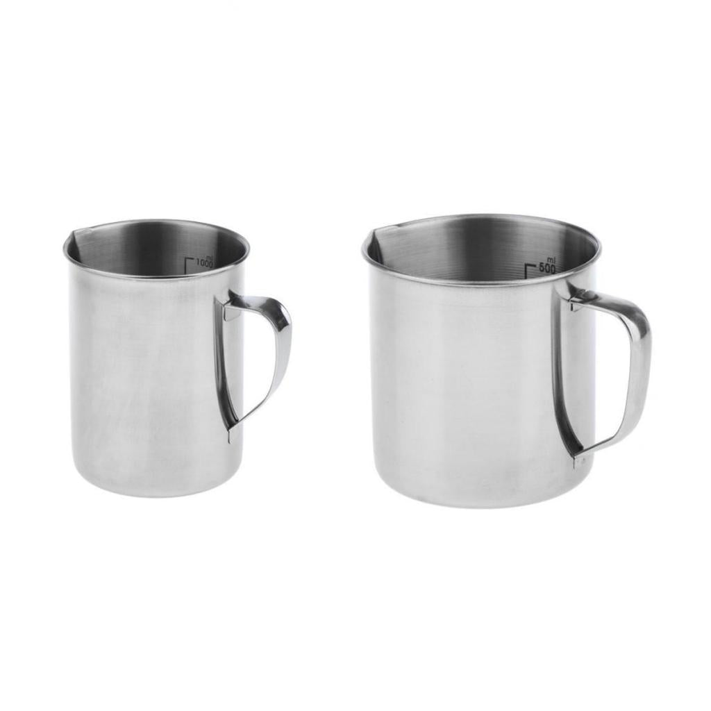 2 pieces Stainless Steel Kitchen Lab Handle Water Liquid Measurement Cup Mug
