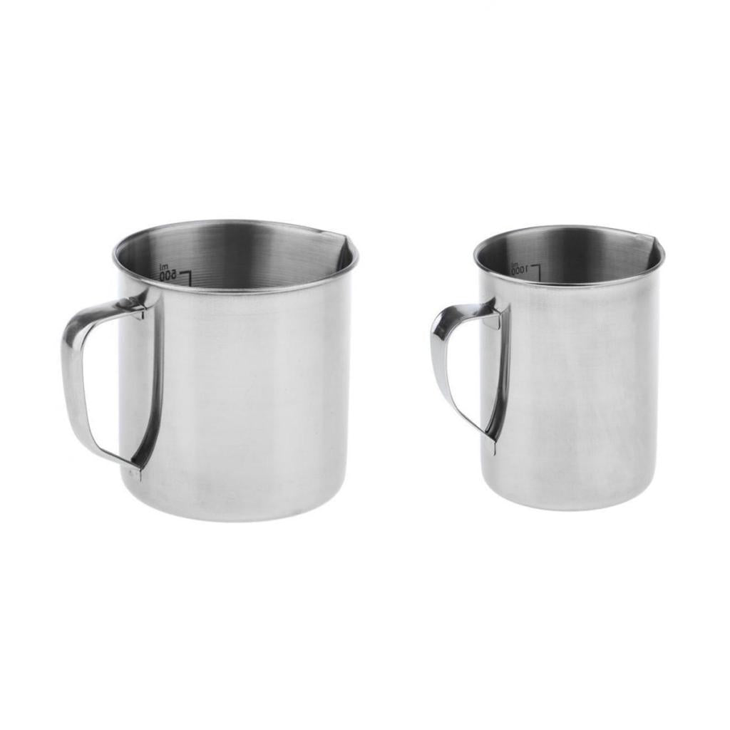 2 pieces Stainless Steel Kitchen Lab Handle Water Liquid Measurement Cup Mug
