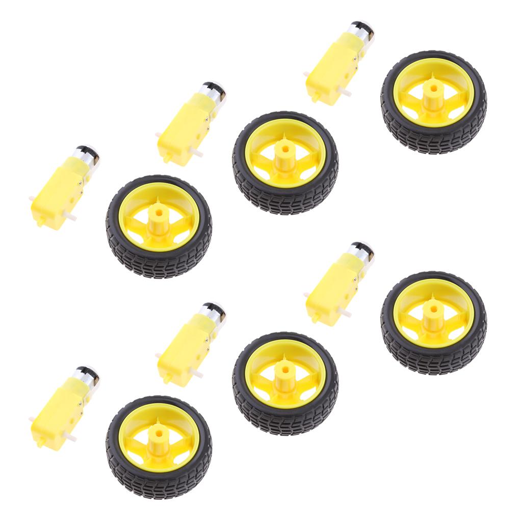 6Pcs Smart Car Robot Plastic Tire Tyre Wheel + DC 3-6V Gear Motor Set
