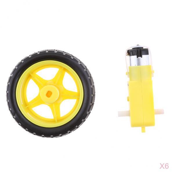 6Pcs Smart Car Robot Plastic Tire Tyre Wheel + DC 3-6V Gear Motor Set