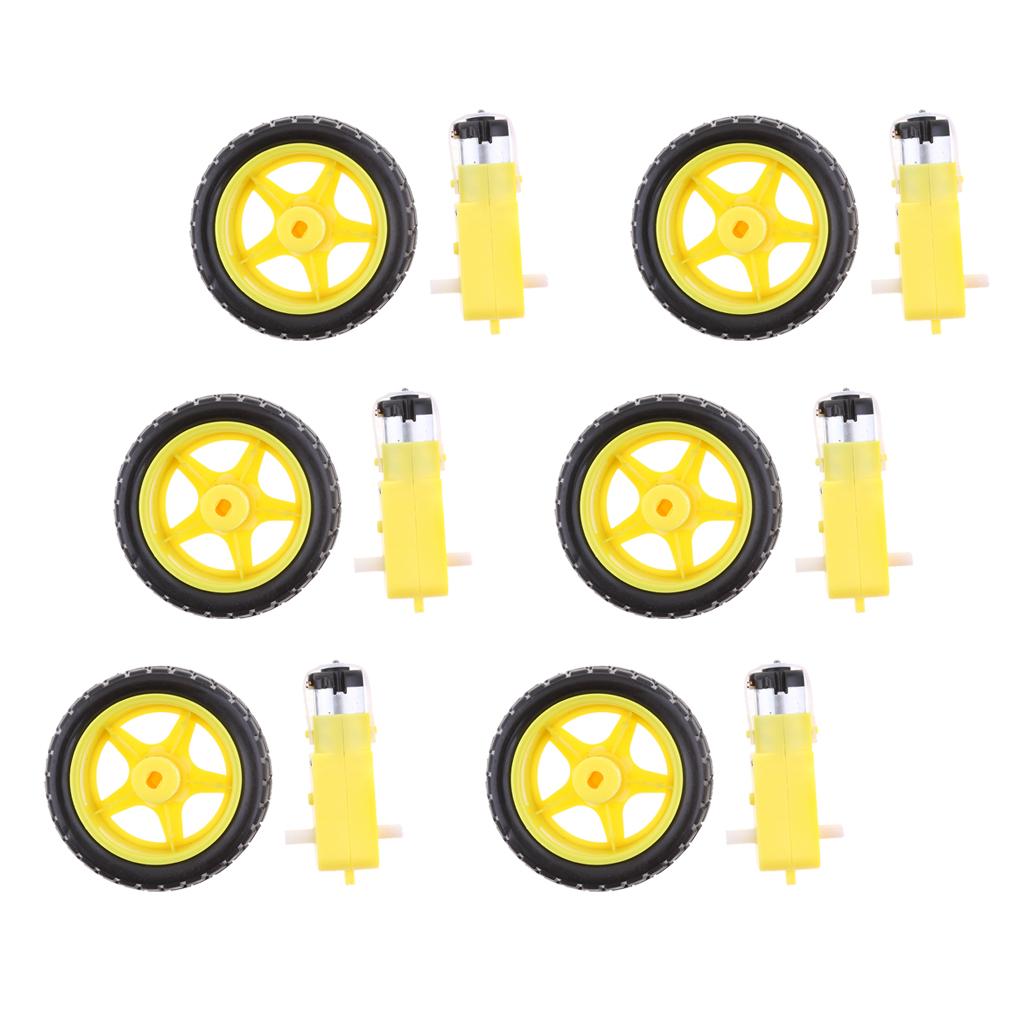 6Pcs Smart Car Robot Plastic Tire Tyre Wheel + DC 3-6V Gear Motor Set