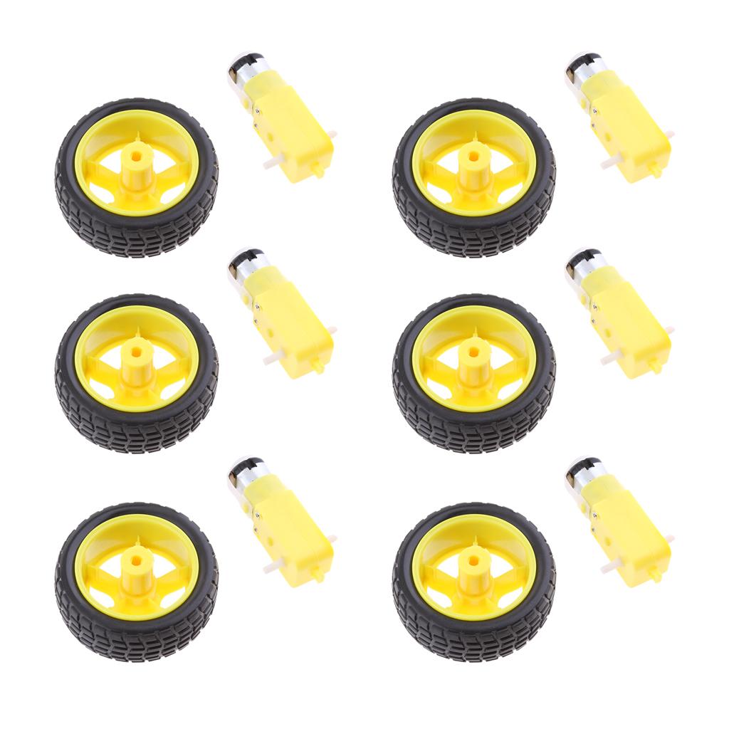 6Pcs Smart Car Robot Plastic Tire Tyre Wheel + DC 3-6V Gear Motor Set