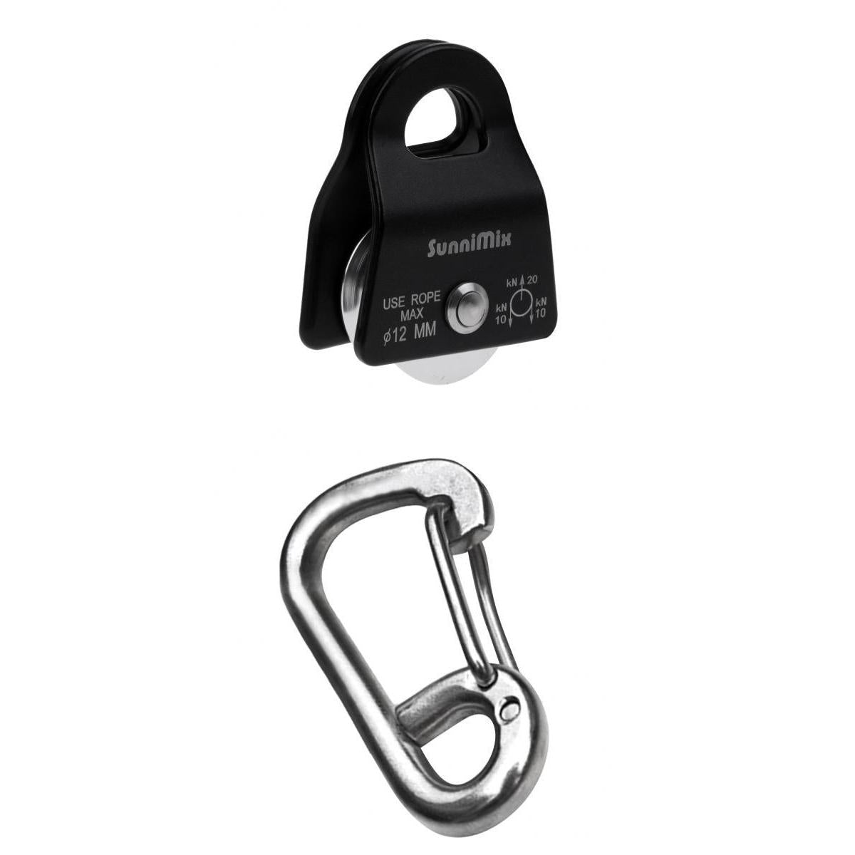 20KN Small General Purpose Mobile Pulley + Stainless Steel Spring Snap Hook