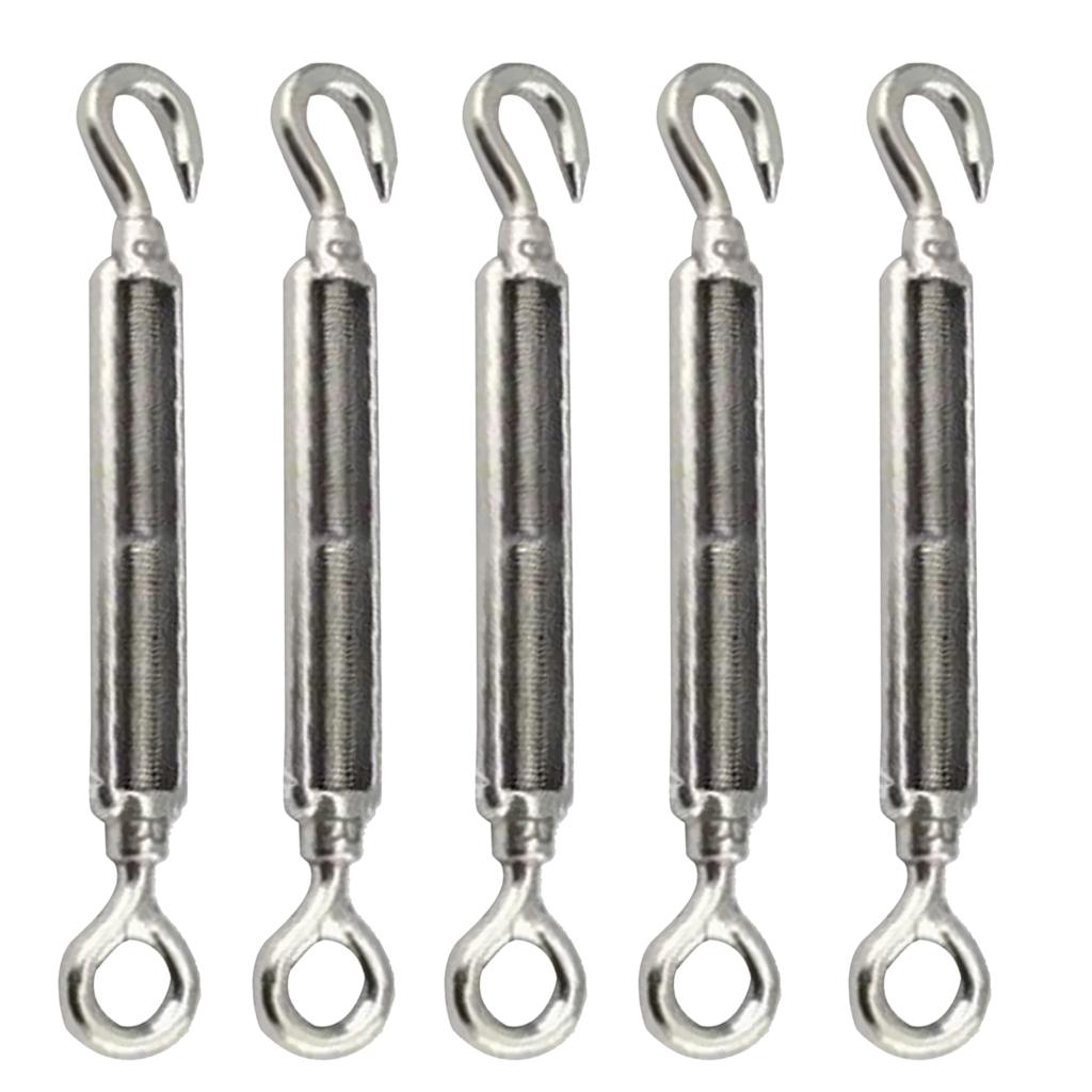 5 Pieces Stainless Steel Hook Eye Turnbuckle Wire Rope Tension 97mm