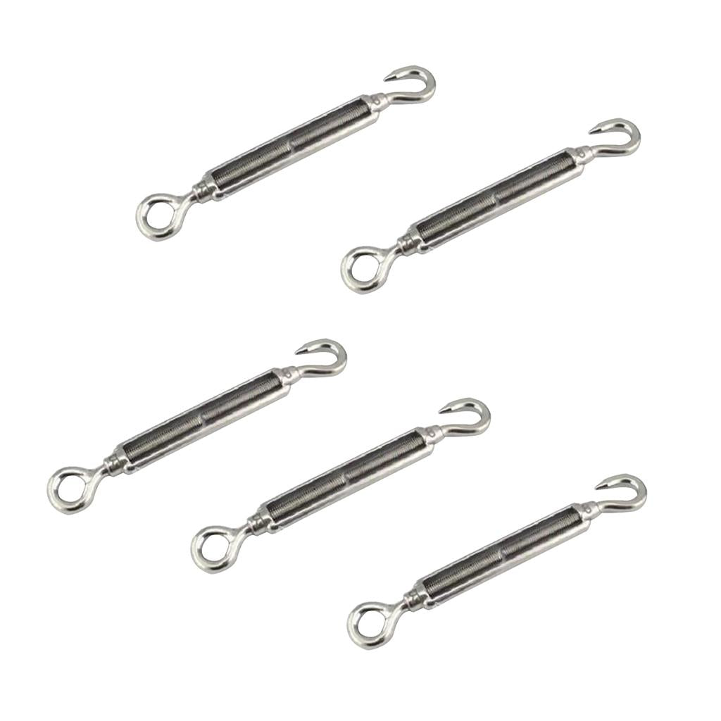 5 Pieces Stainless Steel Hook Eye Turnbuckle Wire Rope Tension 97mm