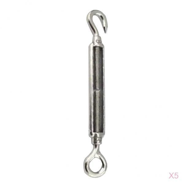 5 Pieces Stainless Steel Hook Eye Turnbuckle Wire Rope Tension 97mm