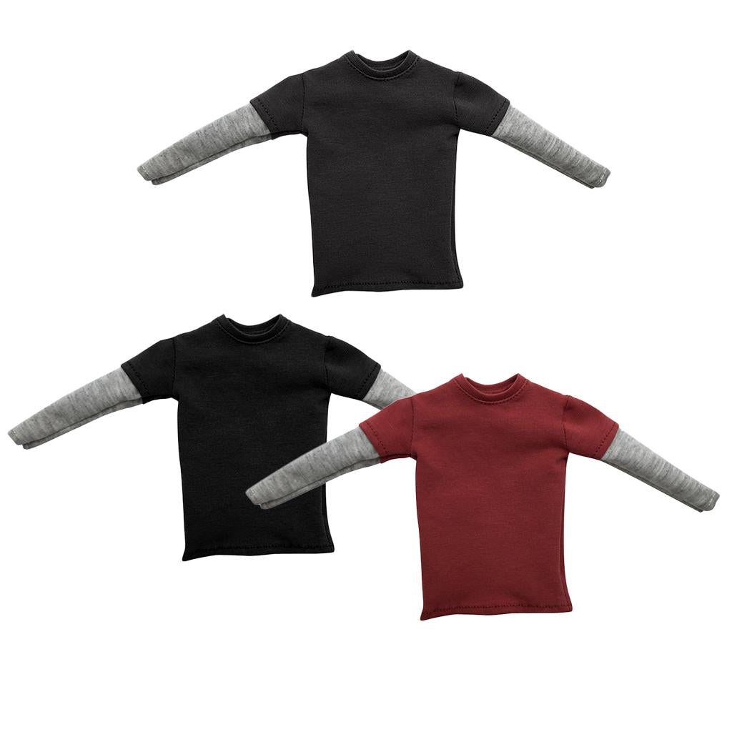 3 Pieces 1/6 Scale Mens Double Sleeve Long T-shirt for 12'' Action Figure