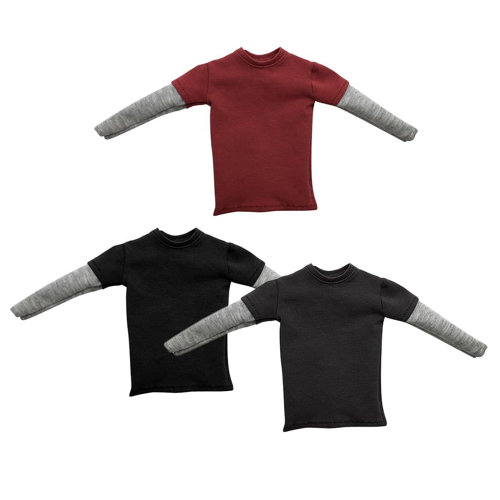 3 Pieces 1/6 Scale Mens Double Sleeve Long T-shirt for 12'' Action Figure