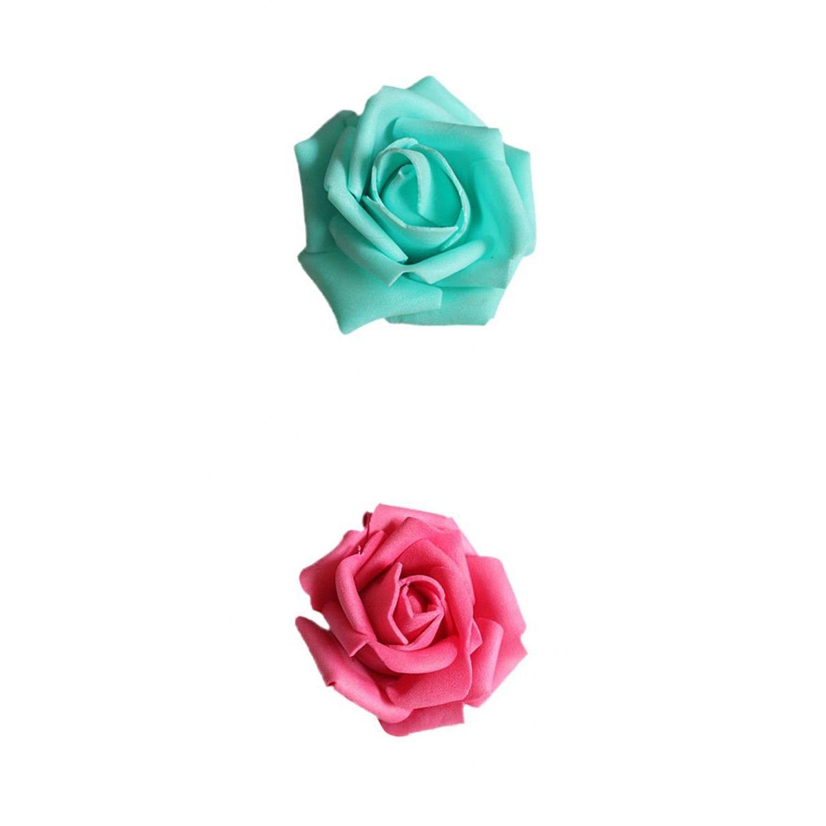 100x Foam Rose Heads Artificial Flower Bridal Bouquet Decor Blue+Rosy
