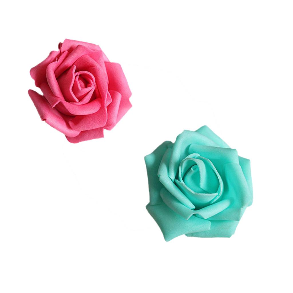 100x Foam Rose Heads Artificial Flower Bridal Bouquet Decor Blue+Rosy