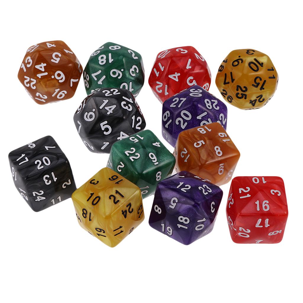 12Piece D30 D24 Polyhedral Dice Dies for D&D TRPG Party Board Game Toy Pearl