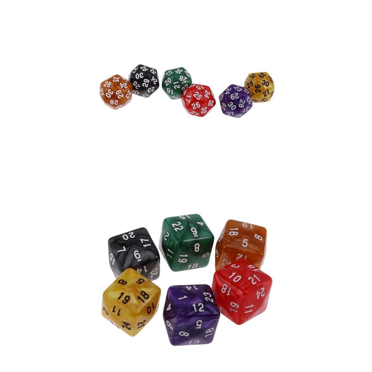 12Piece D30 D24 Polyhedral Dice Dies for D&D TRPG Party Board Game Toy Pearl