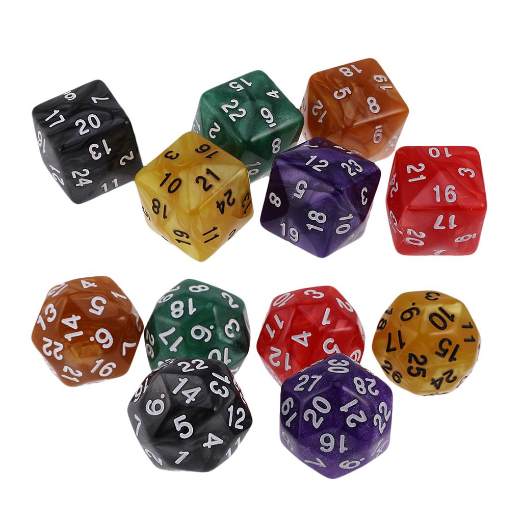 12Piece D30 D24 Polyhedral Dice Dies for D&D TRPG Party Board Game Toy Pearl