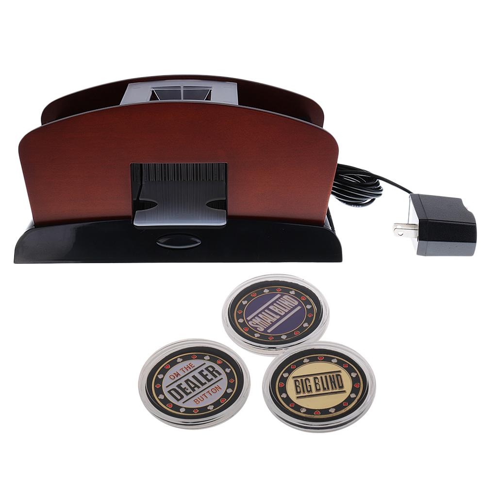 2 Deck Wood Card Shuffler Double Use Automatic Shuffling Machine w/ Dealer