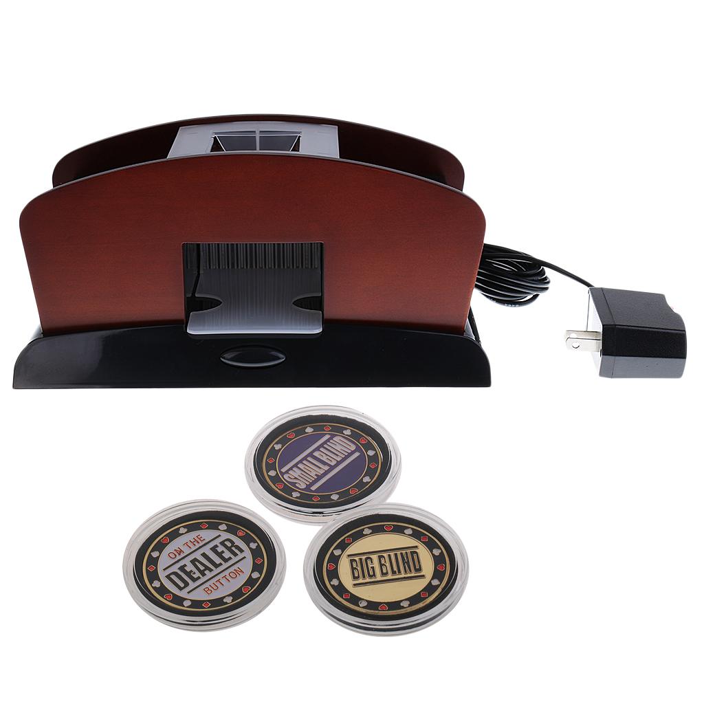 2 Deck Wood Card Shuffler Double Use Automatic Shuffling Machine w/ Dealer