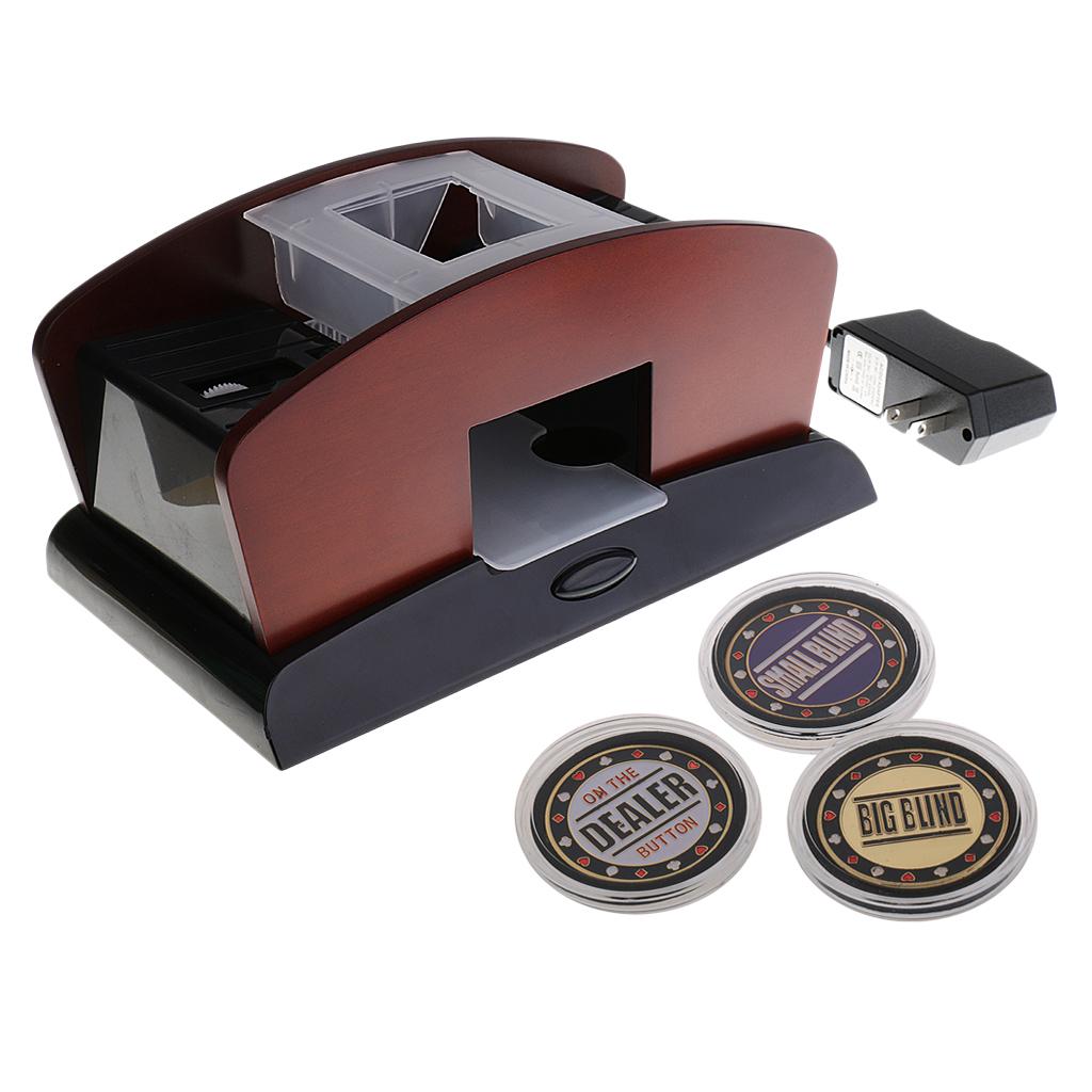 2 Deck Wood Card Shuffler Double Use Automatic Shuffling Machine w/ Dealer