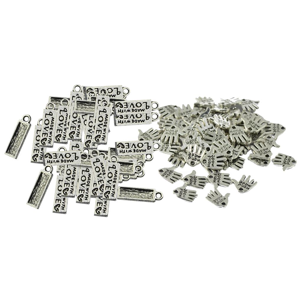 100 Pieces Silver Tibetan Hand Rectangle Pendant Finding Bead Making Craft
