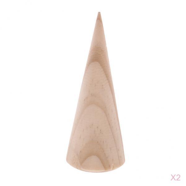 2 Pieces Unpainted Plain Cone Wooden Ring Jewelry Display Stand Holder