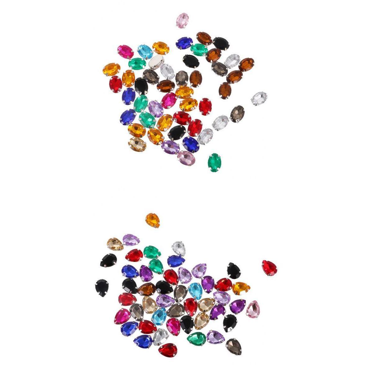 100pcs 10*14mm Oval Waterdrop Acrylic Rhinestone Button Mix Color for Crafts
