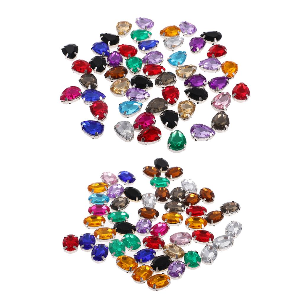 100pcs 10*14mm Oval Waterdrop Acrylic Rhinestone Button Mix Color for Crafts
