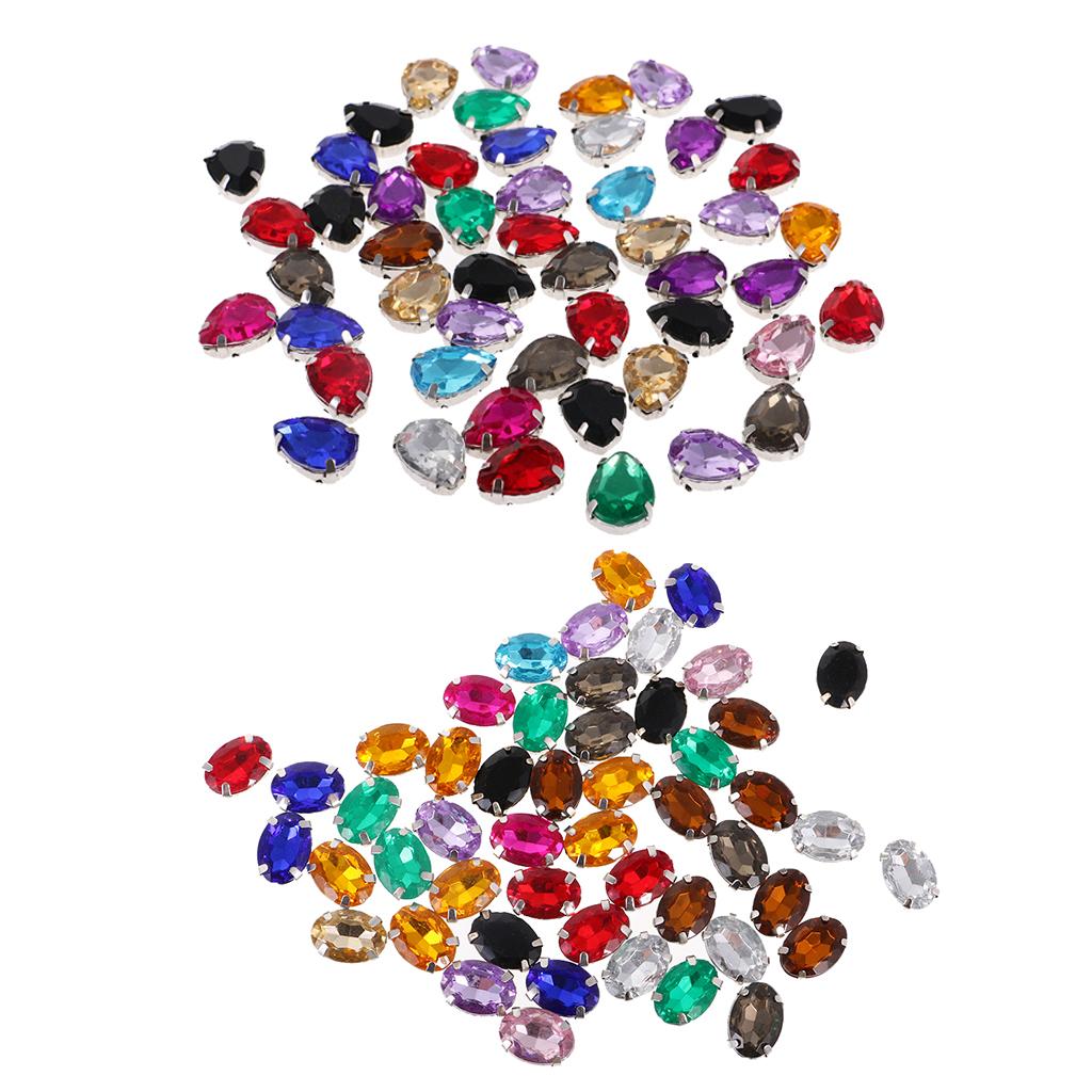 100pcs 10*14mm Oval Waterdrop Acrylic Rhinestone Button Mix Color for Crafts