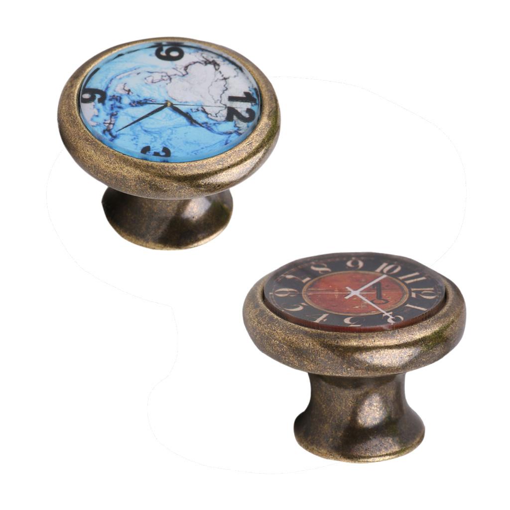 2 Pieces Retro Metal Cabinet Door Cupboard Drawer Dresser Pulls Knobs Clock