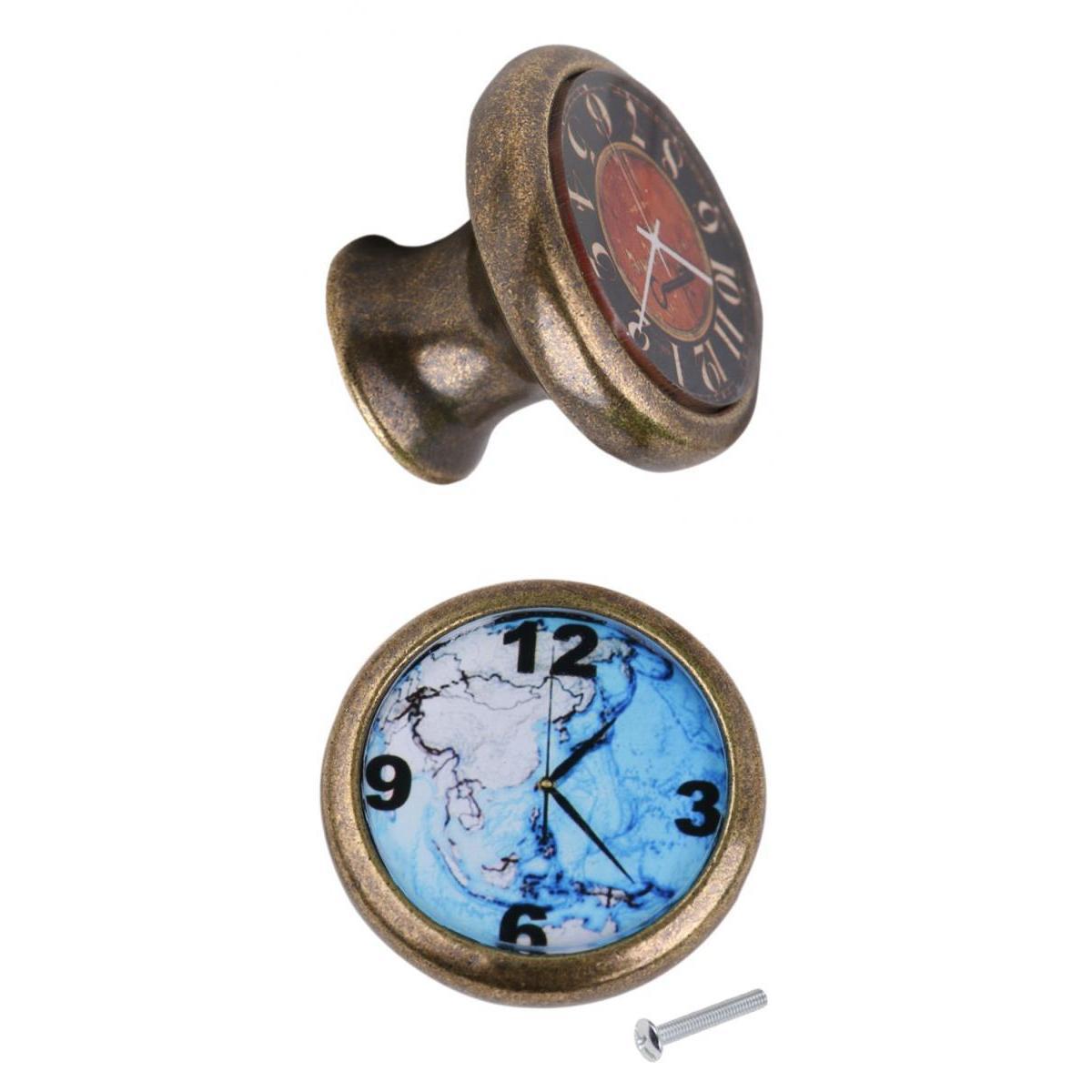 2 Pieces Retro Metal Cabinet Door Cupboard Drawer Dresser Pulls Knobs Clock