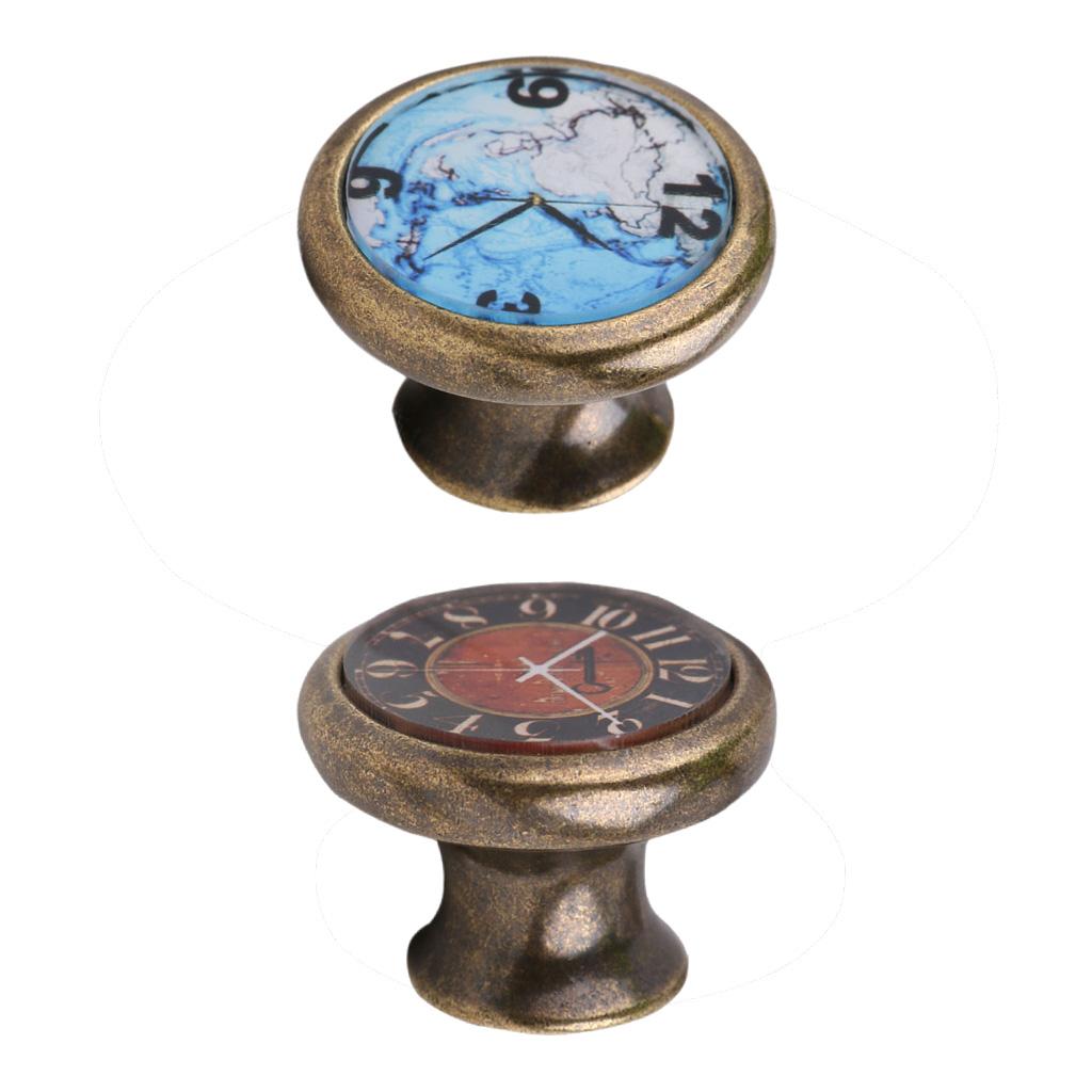 2 Pieces Retro Metal Cabinet Door Cupboard Drawer Dresser Pulls Knobs Clock