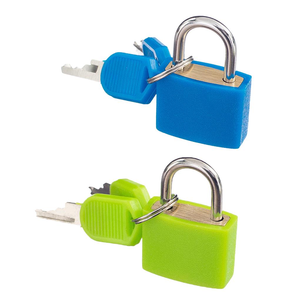 2Pieces Small Padlock with Keys for Luggage Suitcase Bag Green/Blue