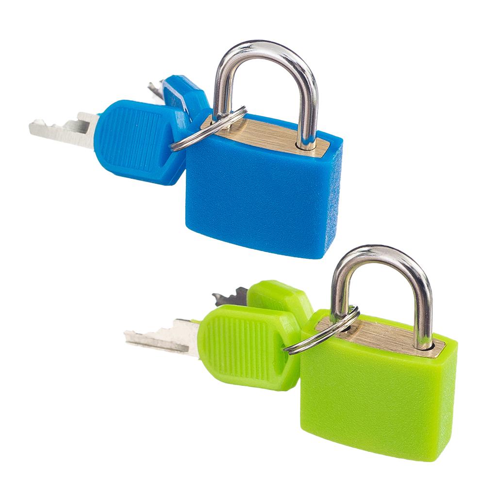 2Pieces Small Padlock with Keys for Luggage Suitcase Bag Green/Blue
