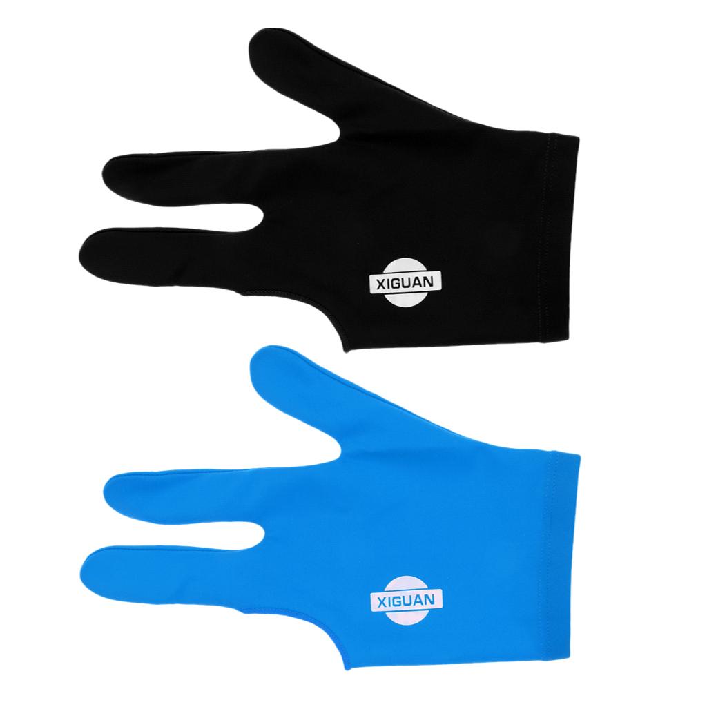 2x Snooker Billiard Pool Cue Glove Left Hand 3 Finger Accessory Blue & Black