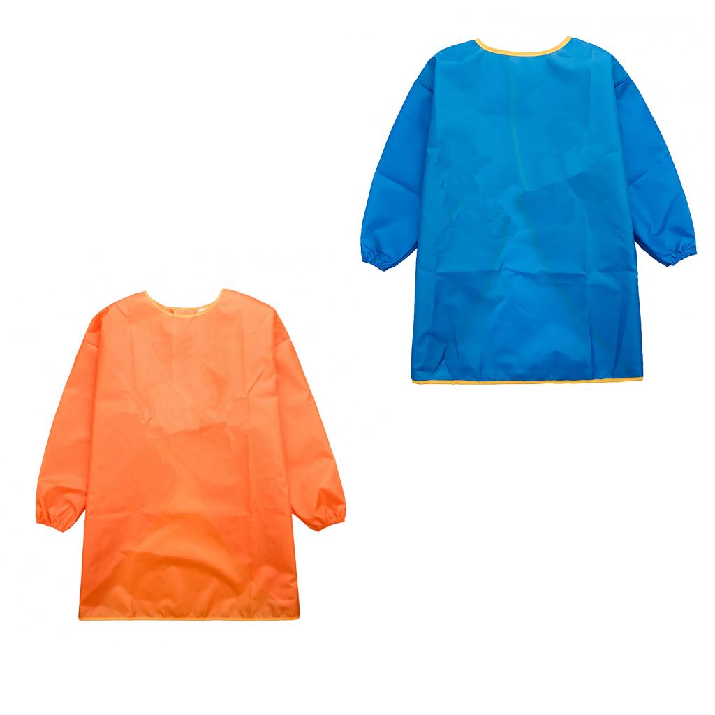 Children Kids Long Sleeve Apron Painting Waterproof Smock Blue M + Orange L