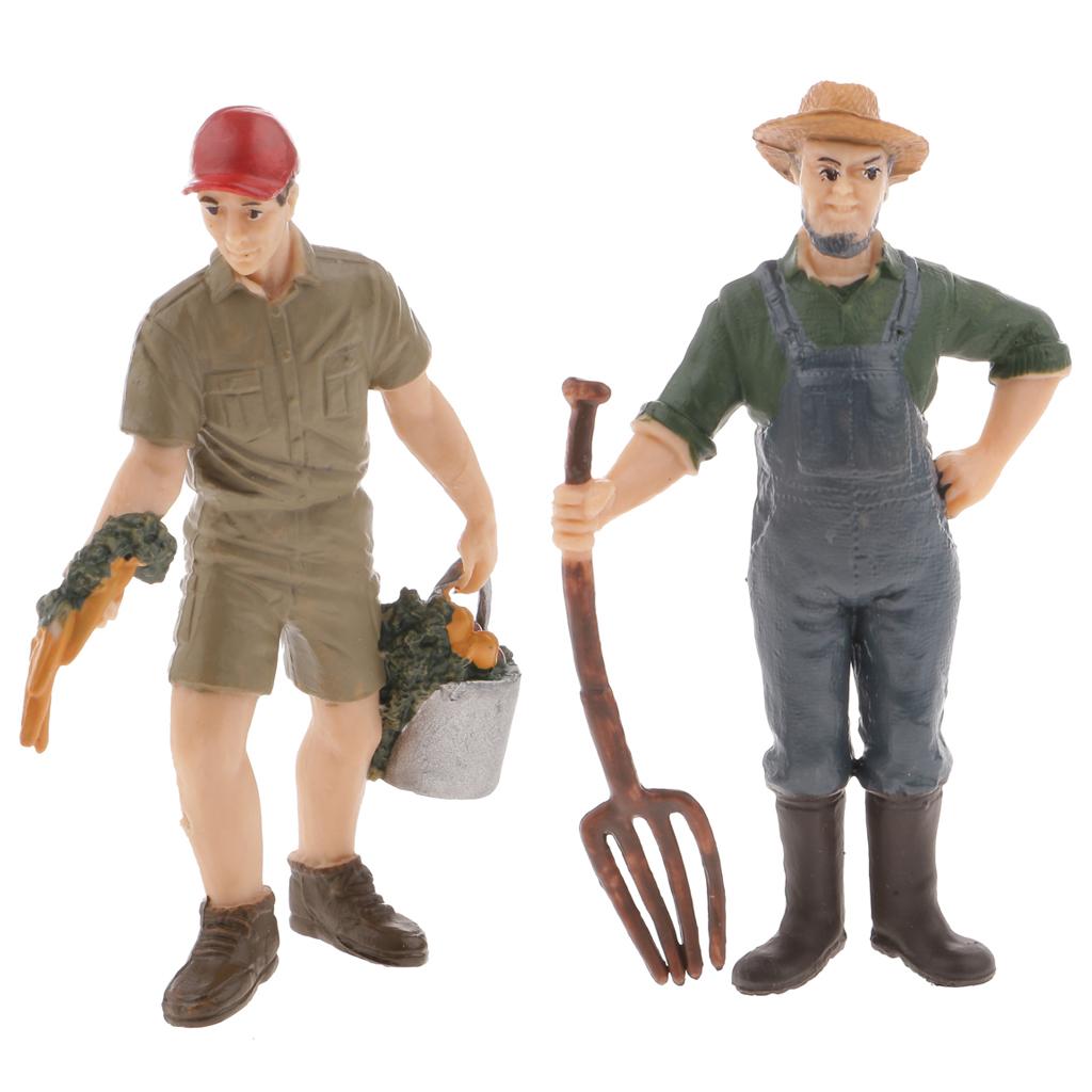 2Pcs Realistic Male Rancher & Farmer People Figurine Model Arts Collection