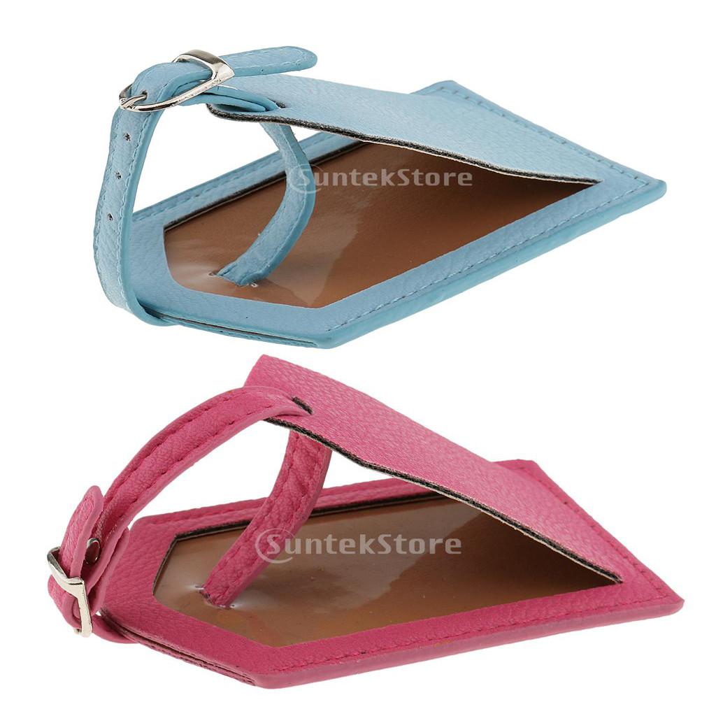 2 Pieces PU Leather Luggage Tag Travel Suitcase ID Security Label Blue+Rose