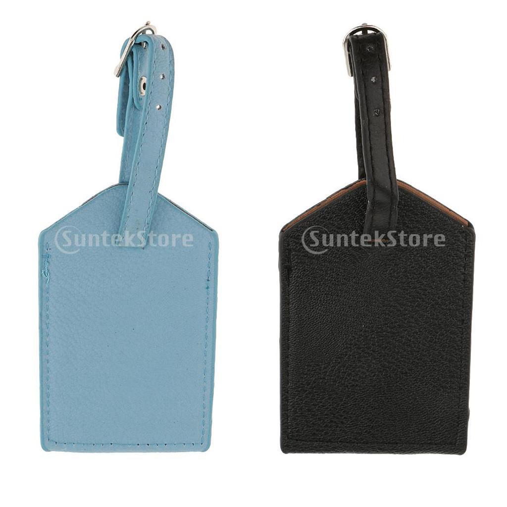 2 Pieces PU Leather Luggage Tag Travel Suitcase ID Security Label Blue+Black