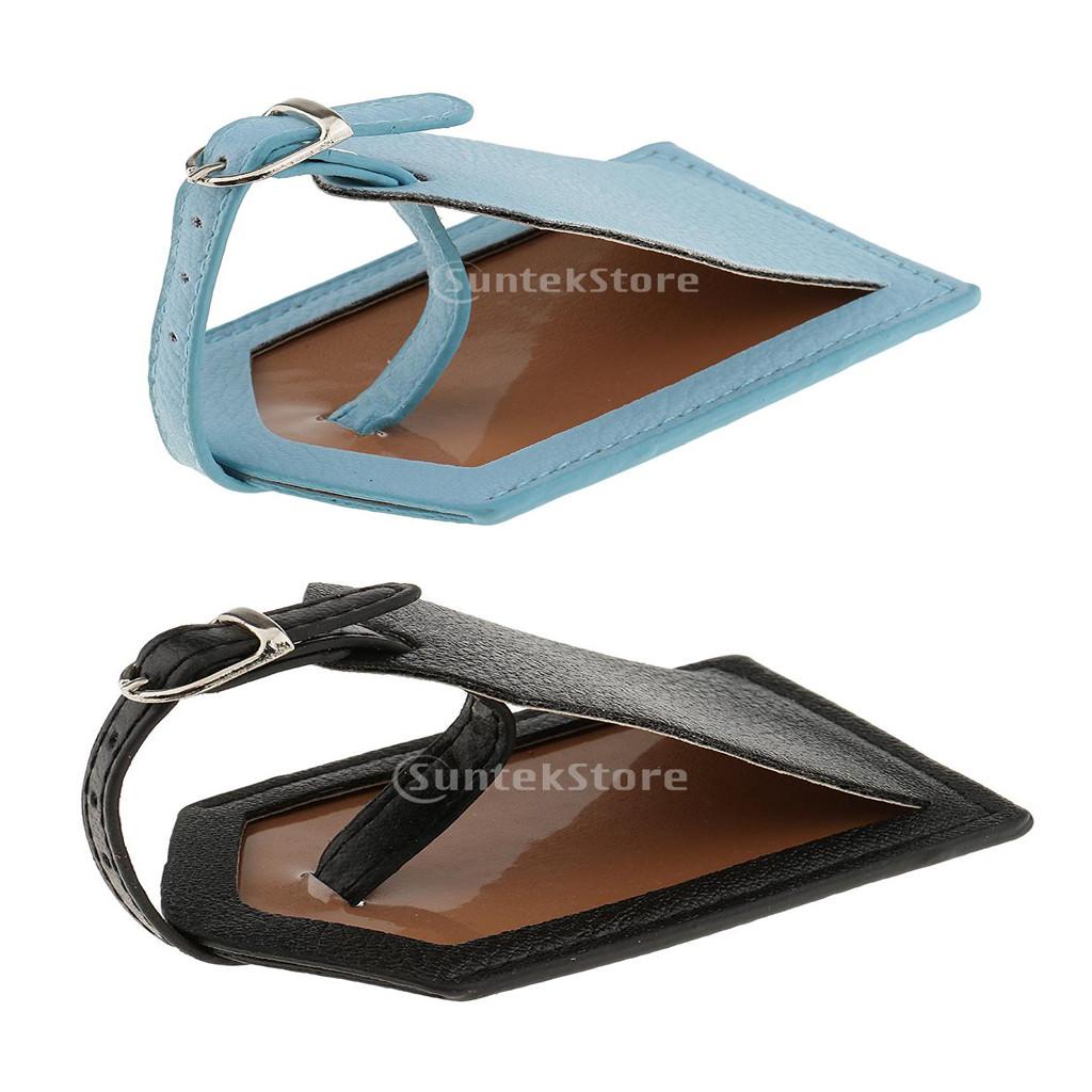 2 Pieces PU Leather Luggage Tag Travel Suitcase ID Security Label Blue+Black