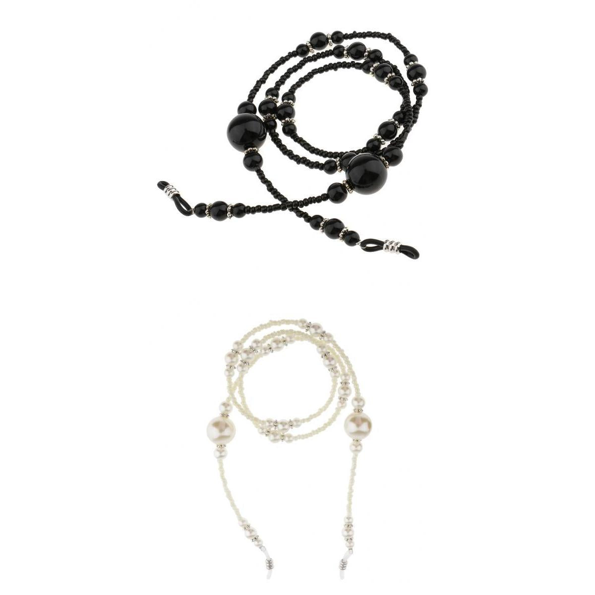 2 Pcs Pearl Beaded Eyeglass Spectacle Glasses Chain Neck Cord Lanyard Holder