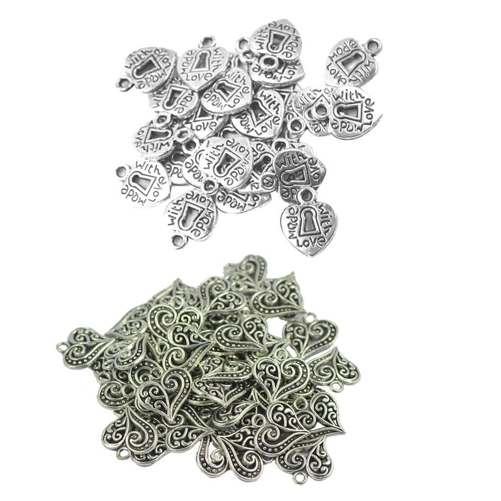 100pcs Heart Shape Tibetan Silver Charms Pendants Jewelry Making Findings
