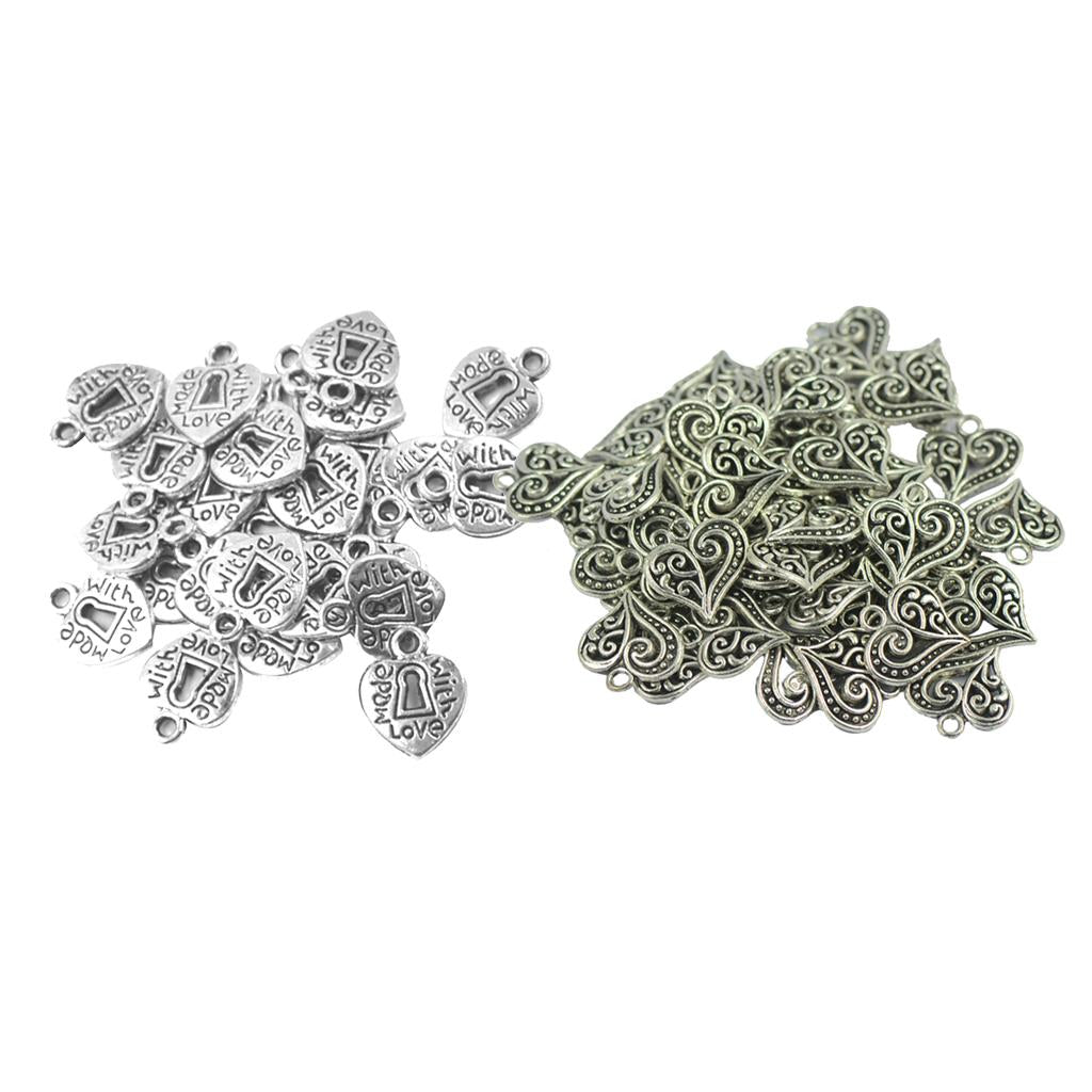 100pcs Heart Shape Tibetan Silver Charms Pendants Jewelry Making Findings
