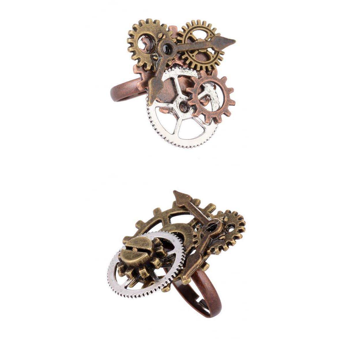2pcs Unisex Vintage Punk Gothic Adjustable Ring Steampunk Gear Pattern Ring