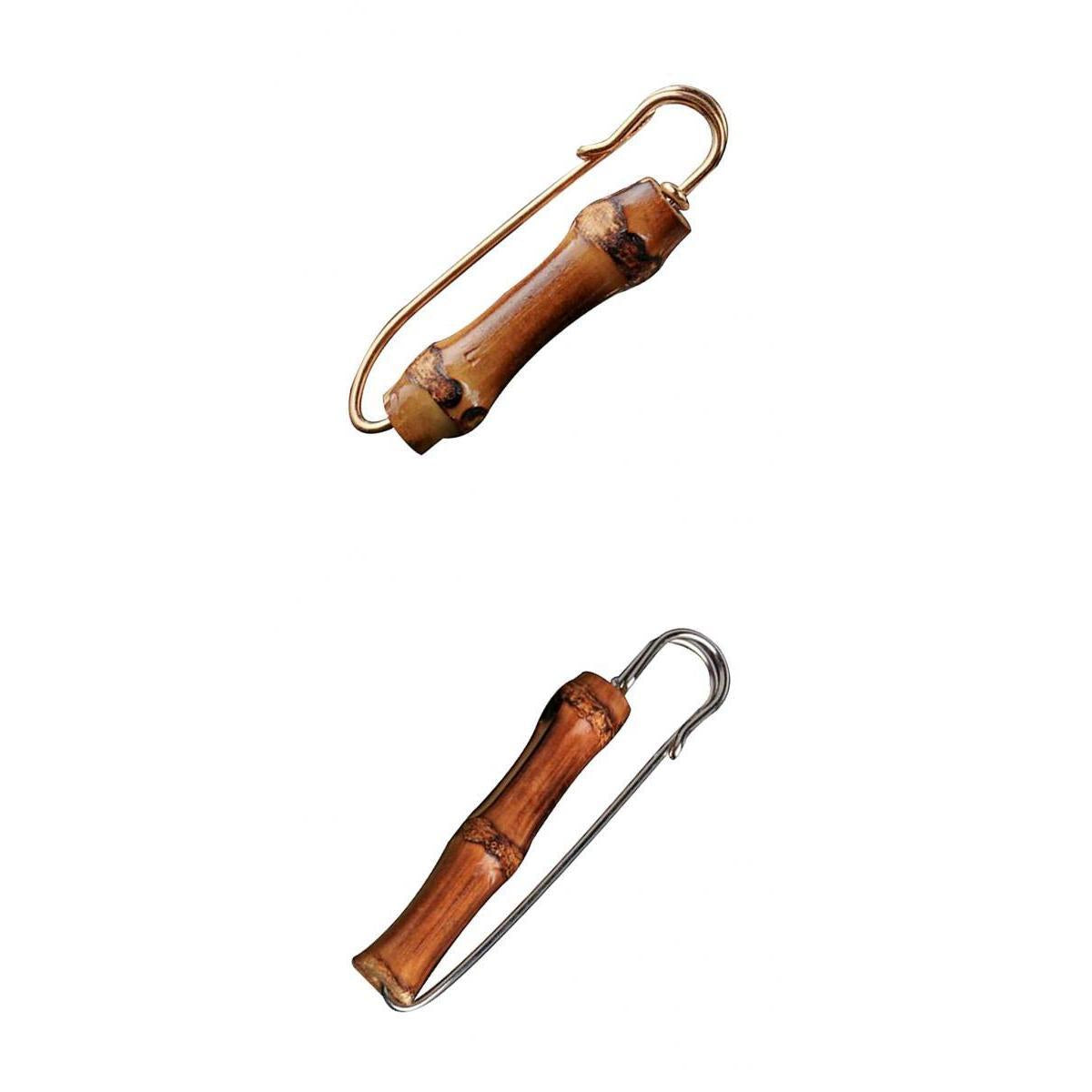 2PCS Vintage Large Safety Pin Scarf Shawl Clip Bamboo Suit Brooch Breastpin