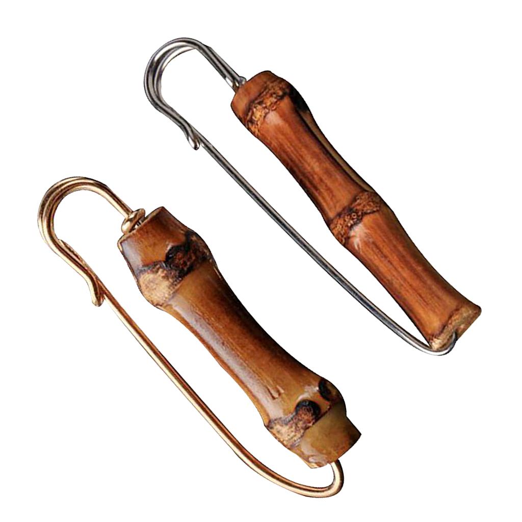 2PCS Vintage Large Safety Pin Scarf Shawl Clip Bamboo Suit Brooch Breastpin